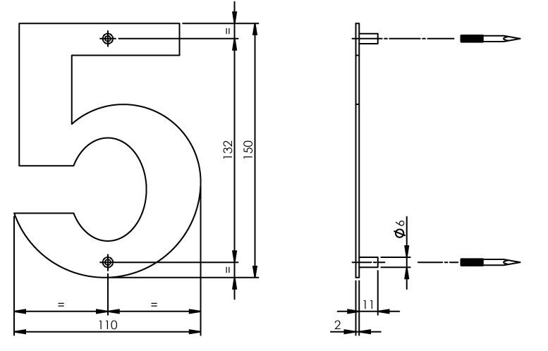 Intersteel huiscijfer 5 150mm breed rvs - Afbeelding 2