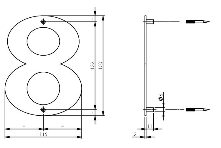 Intersteel huiscijfer 8 150mm breed rvs - Afbeelding 2