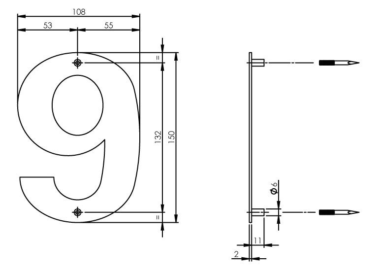Intersteel huiscijfer 9 150mm breed rvs - Afbeelding 2