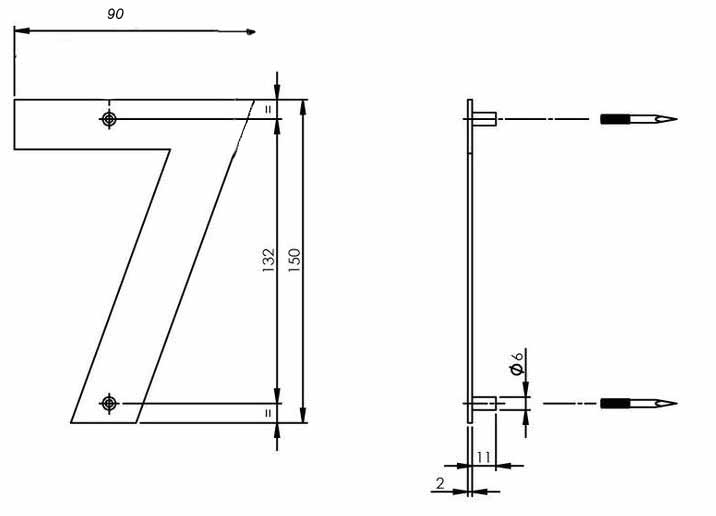 Intersteel huiscijfer 7 150mm breed rvs - Afbeelding 2