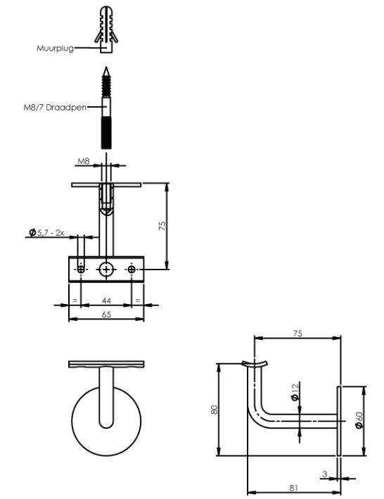 Intersteel Leuninghouder gebogen hol zadel rvs - Afbeelding 2
