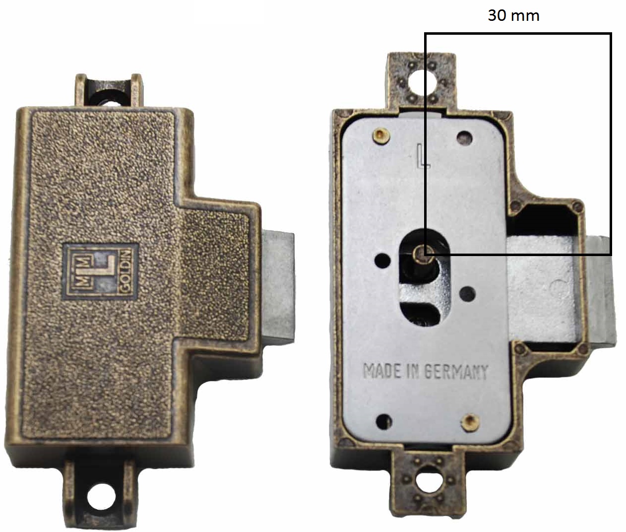 MLM Goldin Spanjoletslot 30 mm Links Brons