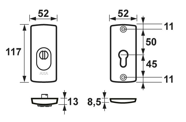 AXA Curve veiligheidsrozet met kerntrek beveiliging SKG3 Rechthoekig - Afbeelding 2