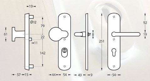 SKG3 met kerntrekbeveiliging PC72 greep/kruk messing gelakt