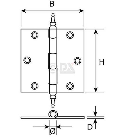 Vaaskopscharnier 76x76 mm met losse pen staal verbronsd
