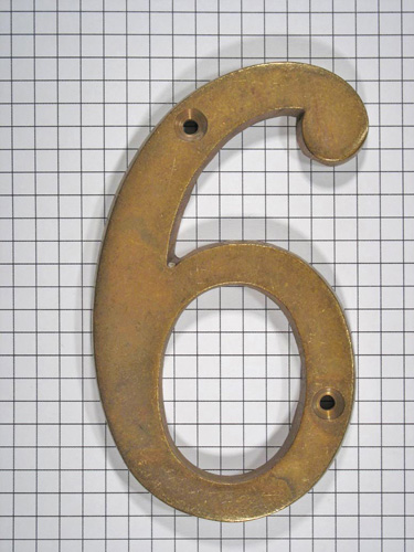 Cijfer 6, groot, brons antiek