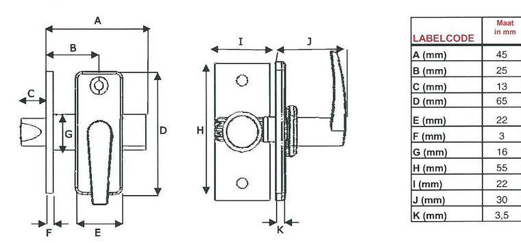 Insteekgrendel met sluitplaat 45/25 vernikkeld