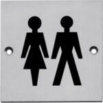 Pictogram opschroevend vierkant 76x76 WC dames en heren rvs