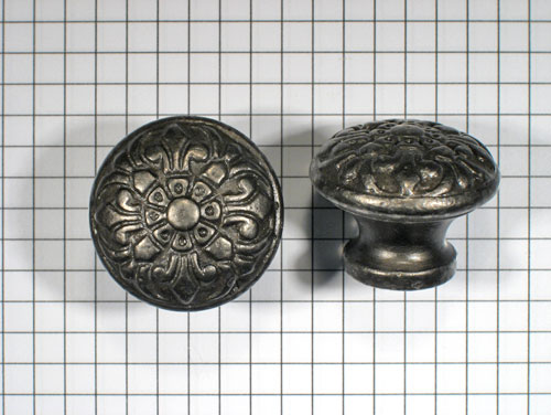 Knop bloemmotief ijzer blank gelakt 29 mm