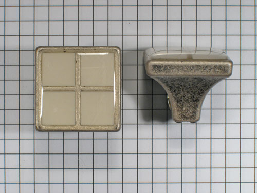 Knop vierkant 27 mm oud zilver + wit emaille inlegvakjes