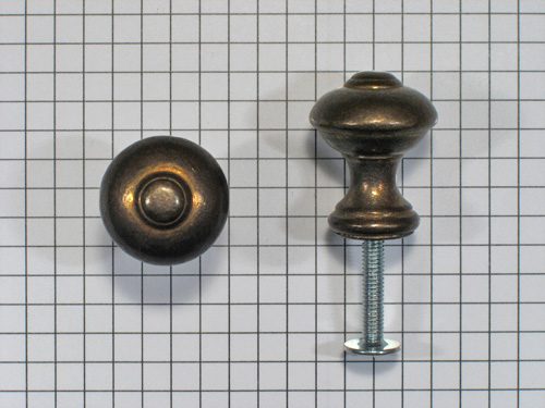 Knop rond met dopje brons antiek 21 mm