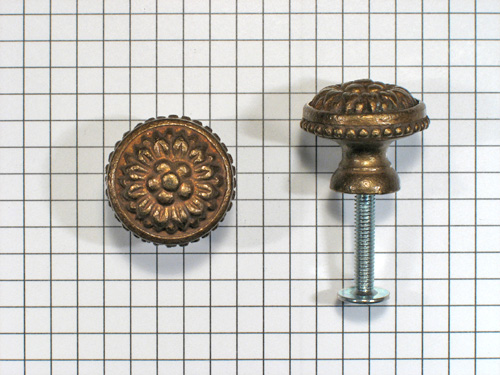 Knop bloemmotief brons antiek 24 mm