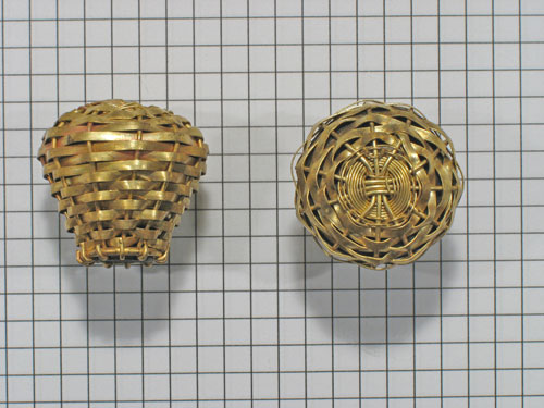 Knop grof gevlochten geel messing 30 mm