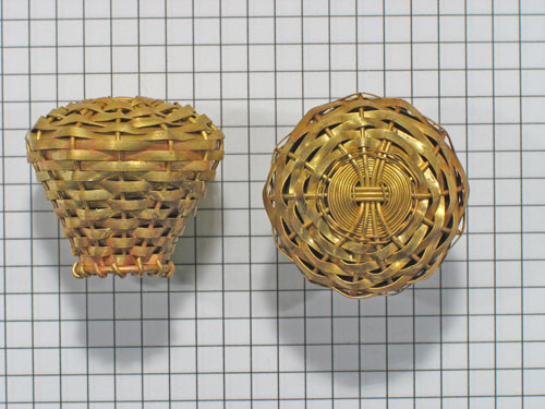 Knop grof gevlochten geel messing 35 mm