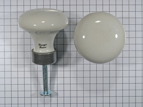 Porseleinen knop wit met blank ijzeren voet 35 mm