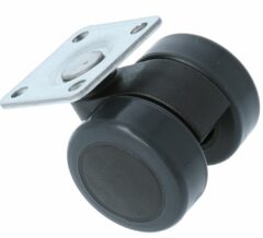 Zwenkwiel voor stoelen met zacht loopvlak met bevestigingsplaat
