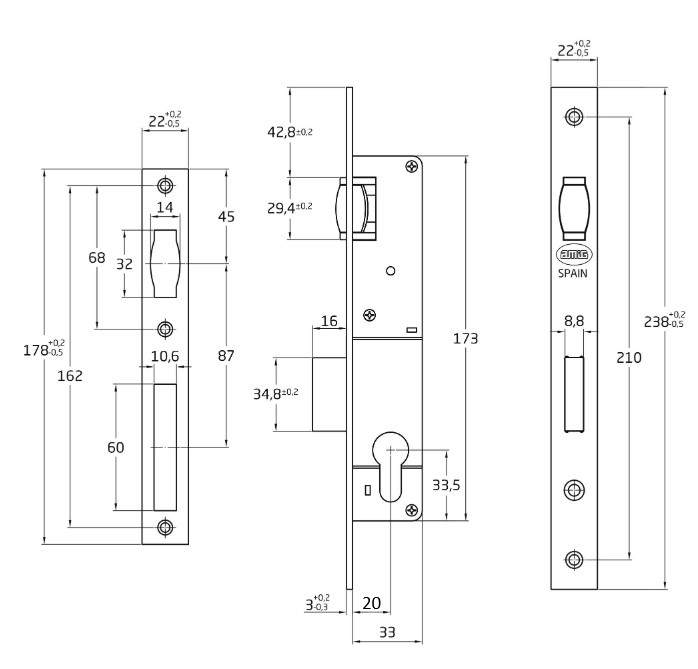 Rolslot met sluitplaat PC85 doornmaat 20 mm nikkel - Afbeelding 2