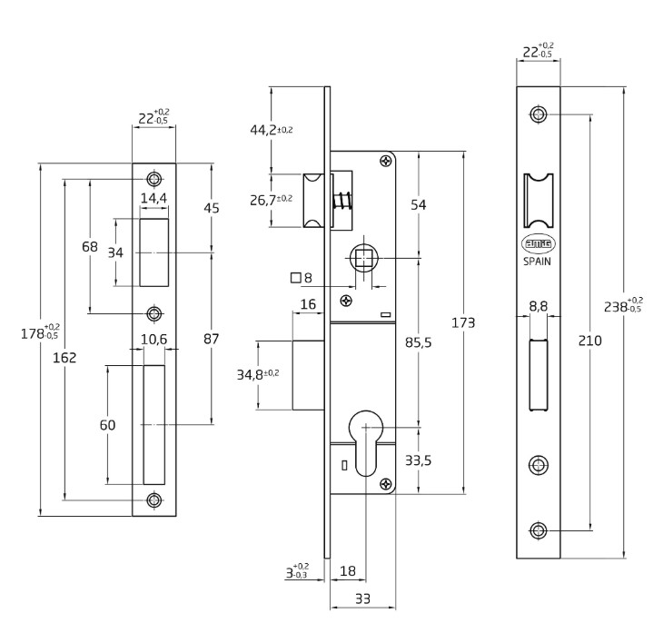 Smaldeurslot inclusief sluitplaat PC85 doornmaat 20 mm - Afbeelding 2