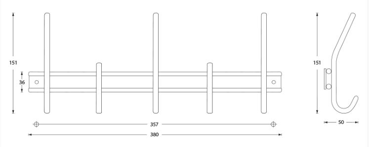 Garderoberek 378x155mm 5 haken zwart