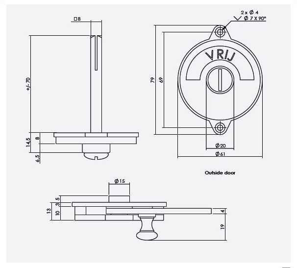 Intersteel wc-overslag vlak en tekst “vrij / bezet” messing gelakt - Afbeelding 3