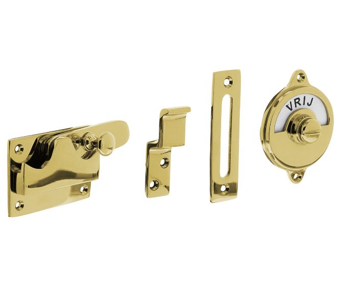 WC-overslag vlak en tekst “VRIJ / BEZET” messing gelakt