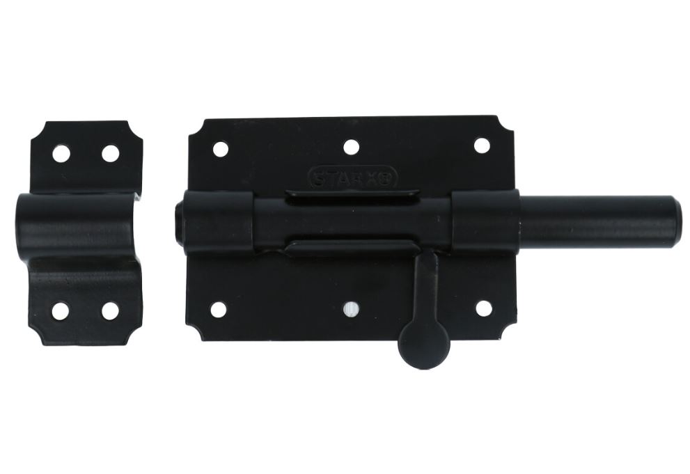 Deurgrendel met ronde schoot sluitlus en sluitplaat zwart gelakt 100 x 70 mm