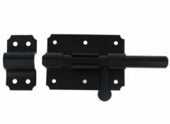 Deurgrendel met ronde schoot sluitlus en sluitplaat zwart gelakt 90 x 65 mm