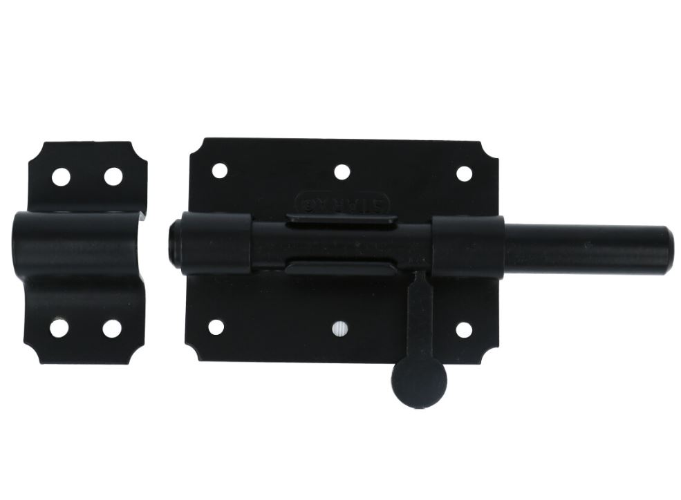 Deurgrendel met ronde schoot sluitlus en sluitplaat zwart gelakt 90 x 65 mm