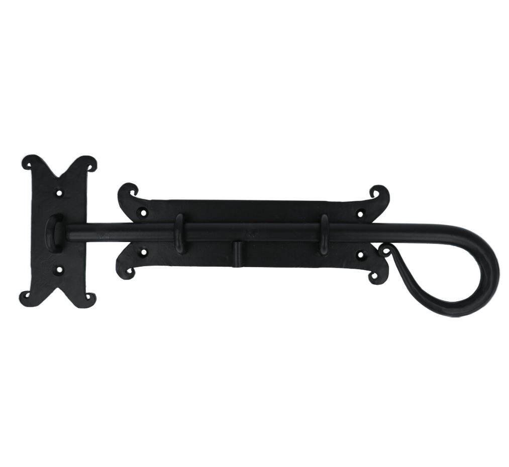 Grendel ijzer zwart, grondplaat 195 x 70 mm