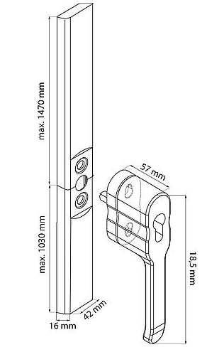 DX Espagnolet-sluiting opbouw SKG2 links & rechts toepasbaar 530 - 2500 mm zamak zwart - Afbeelding 2