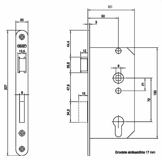 Nemef cilinder insteekslot 549 Afgeronde Voorplaat