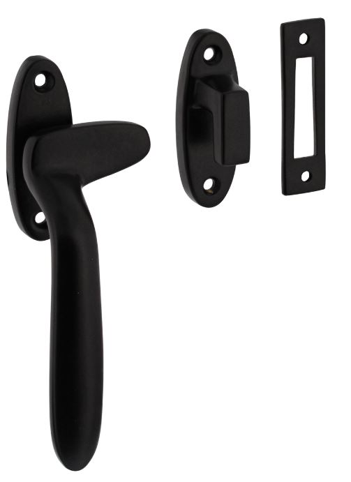 Raamsluiting Dudok links met sluitplaat en sluithaak zwart