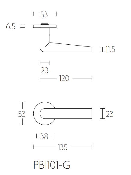 Enkele deurklink links PIET BOON INC PBI101-G PVD mat zwart - Afbeelding 2
