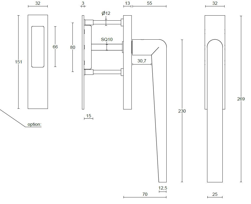 Hef/schuifdeurbeslag PIET BOON INC PBI230 Blind PVD Mat Zwart