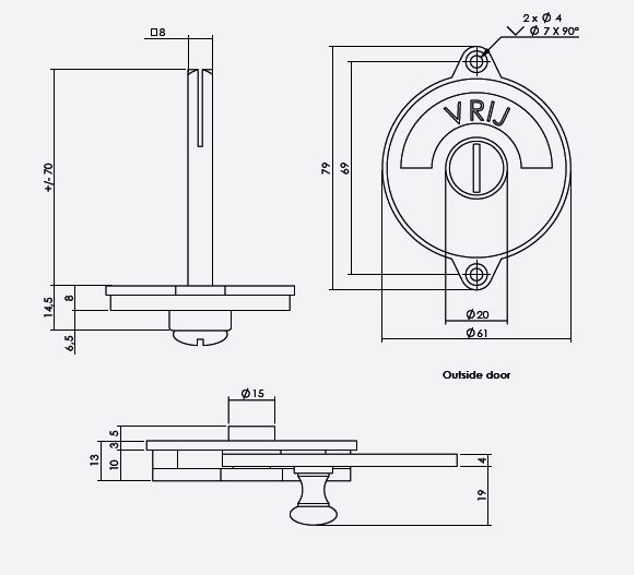 WC-overslag vlak en tekst “VRIJ / BEZET” chroom mat