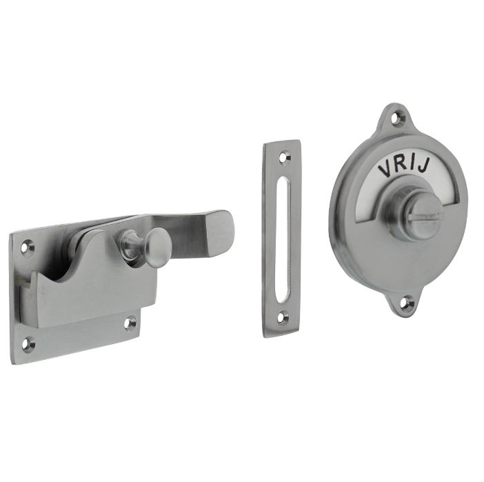 WC-overslag met bocht en tekst "vrij / bezet" chroom mat