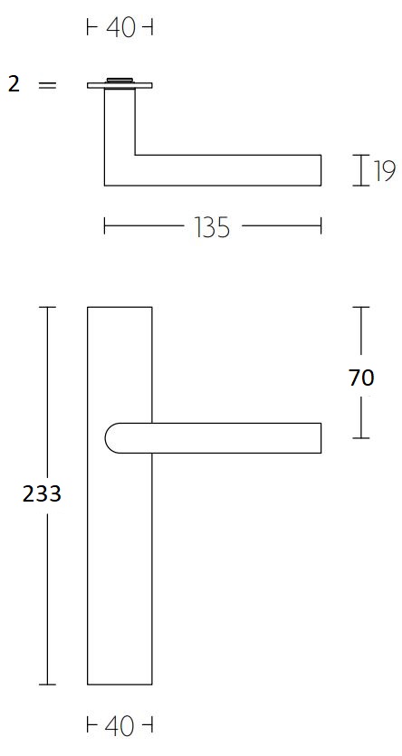Deurklink Marc op schild Rechthoekig WC63/8 rvs/mat zwart - Afbeelding 2