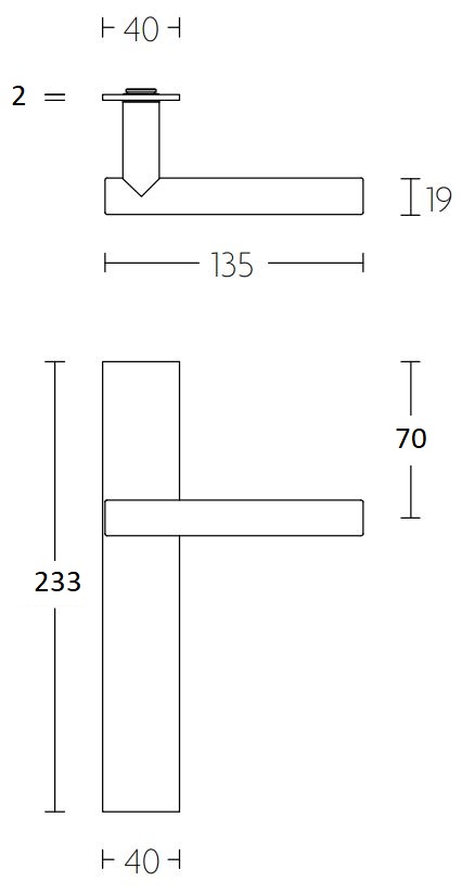 Deurkruk Brenda op Schild Rechthoekig WC63/8 RVS/Mat Zwart
