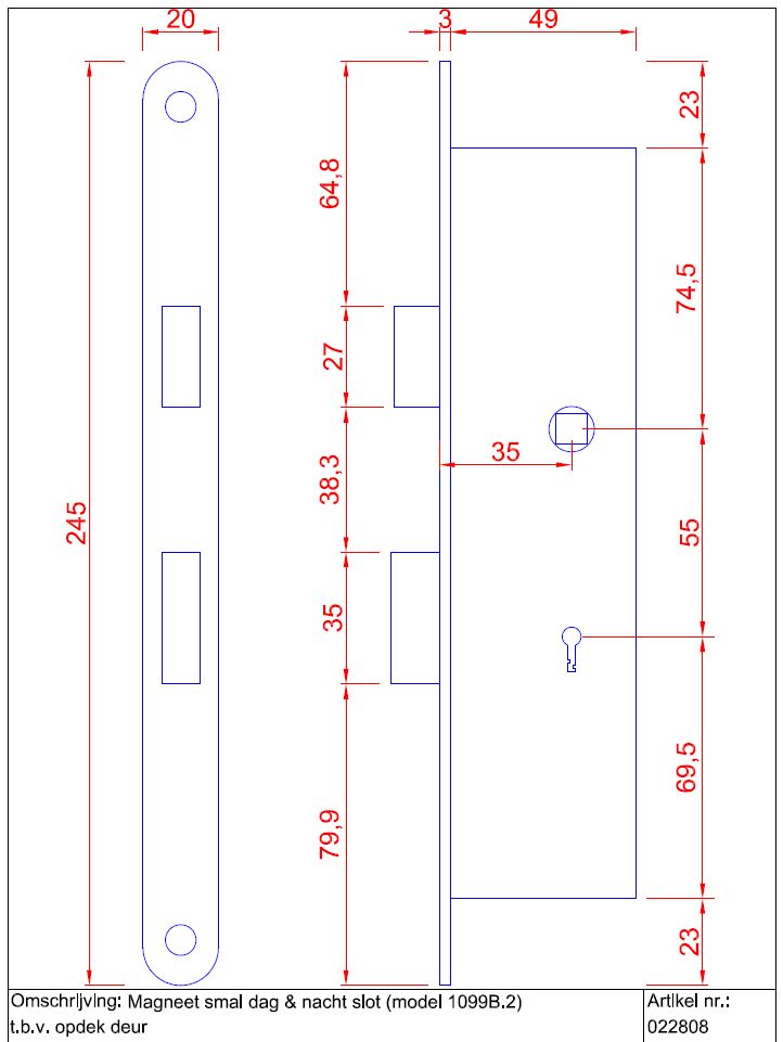 Magneet smal dag- en nachtslot Met Zwarte Ronde Voorplaat