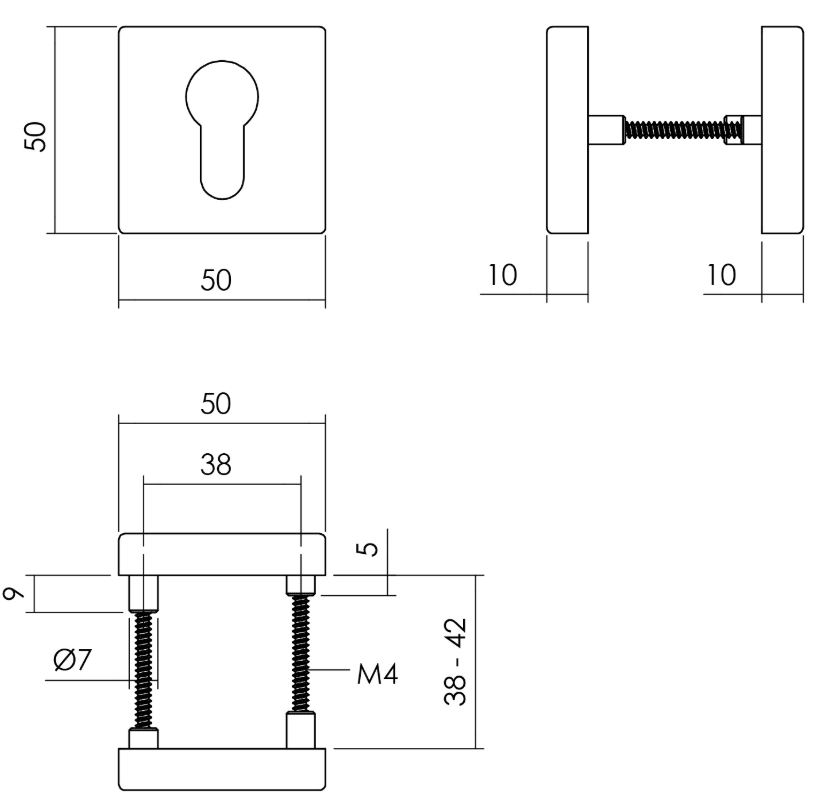 2 Profielcilinderplaatjes 50x50x10 mm + 7mm nokken zwart