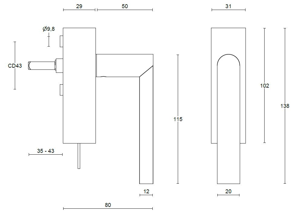 Draaikiepgarnituur Piet Boon ARC PBA100-DKLOCK Links PVD Mat Zwart