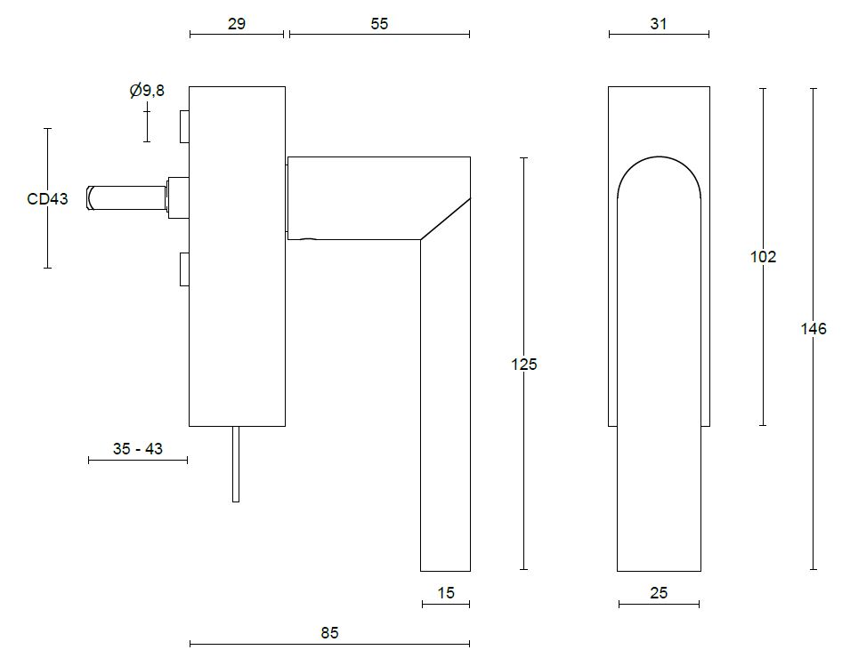 Draaikiepgarnituur Piet Boon ARC PBA101-DKLOCK Rechts Mat RVS