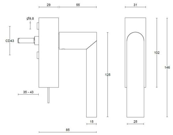 Draaikiepgarnituur Piet Boon ARC PBA101-DKLOCK Links PVD Mat Zwart