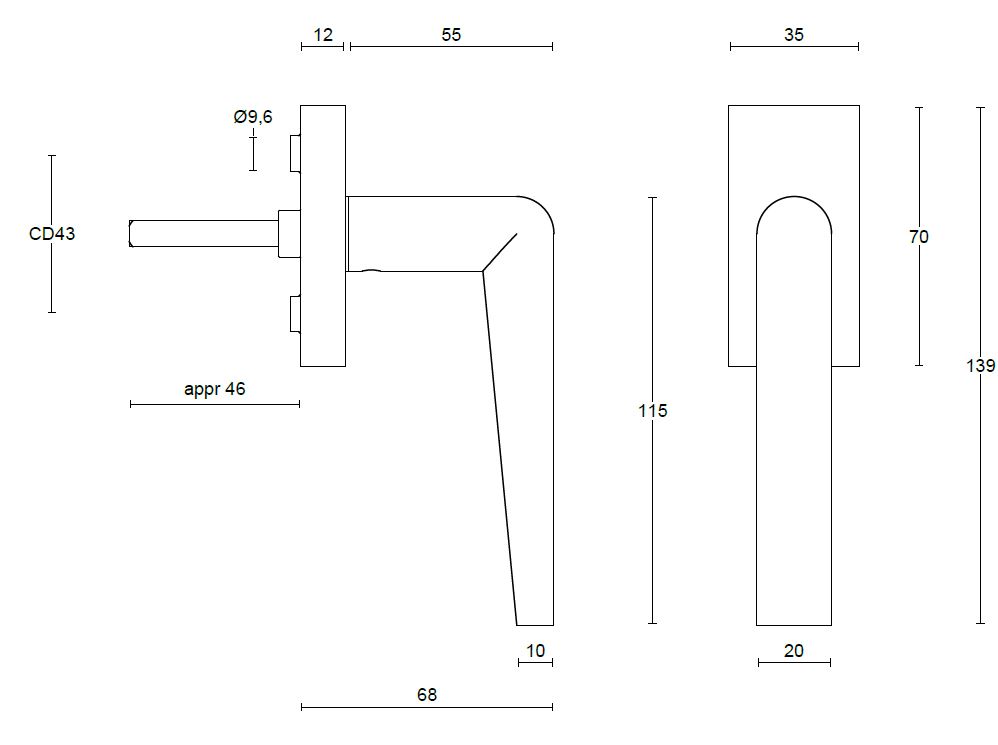 Draaikiepgarnituur Piet Boon INC PBI100-DK Links PVD Mat Zwart