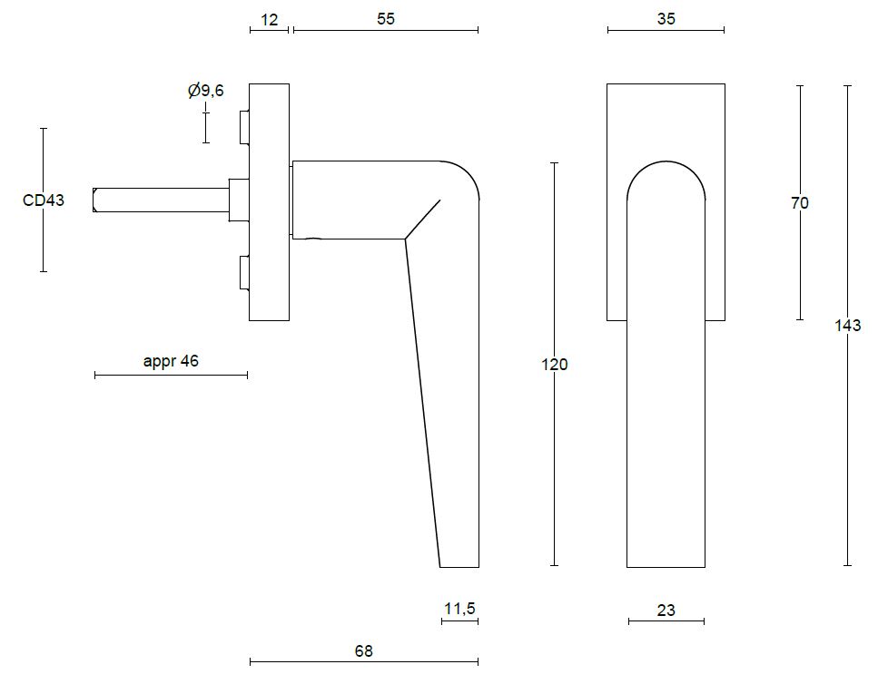 Draaikiepgarnituur Piet Boon INC PBI101-DK Rechts PVD Mat Zwart