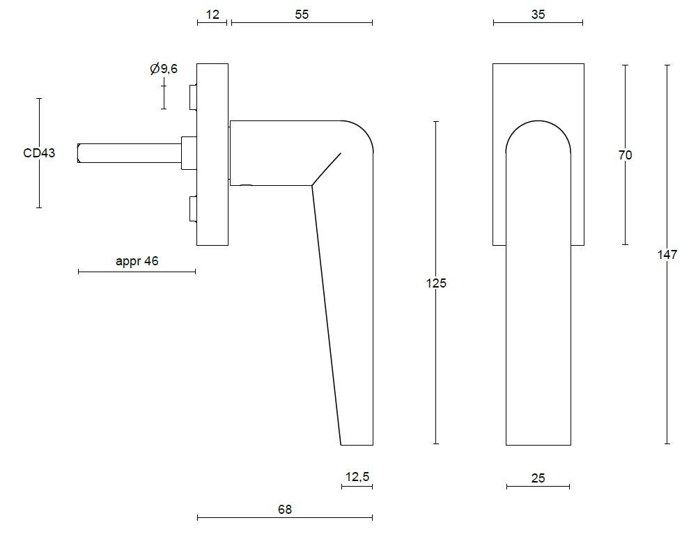 Draaikiepgarnituur Piet Boon INC PBI102-DK Rechts PVD Mat Zwart