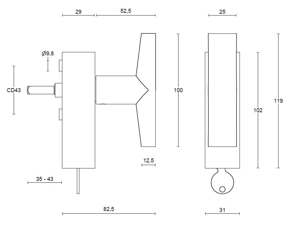 Draaikiepgarnituur Piet Boon INC PBI103-DKLOCK PVD Mat Zwart