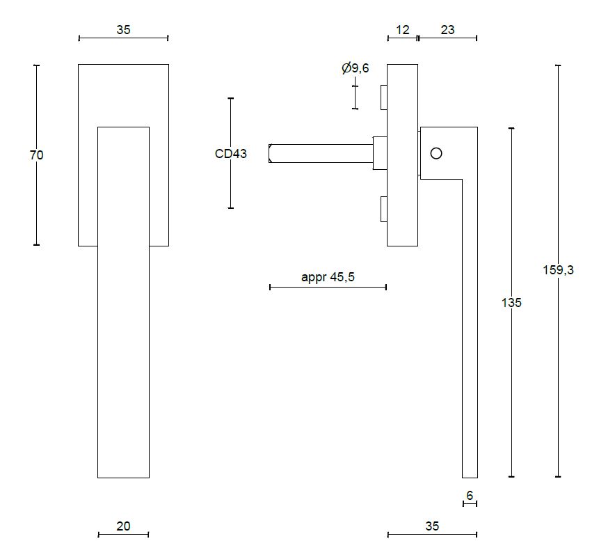 Vlakke Draaikiepgarnituur SQUARE LSQIICB-DK Mat Wit