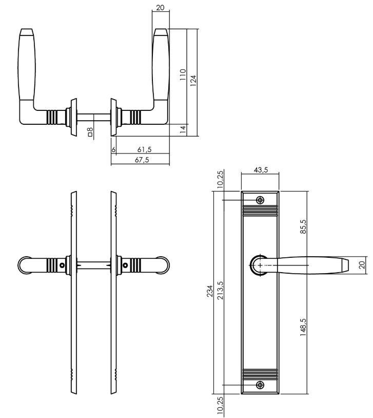 Deurkruk Ton basic met schild groef 235x43x5mm blind nikkel