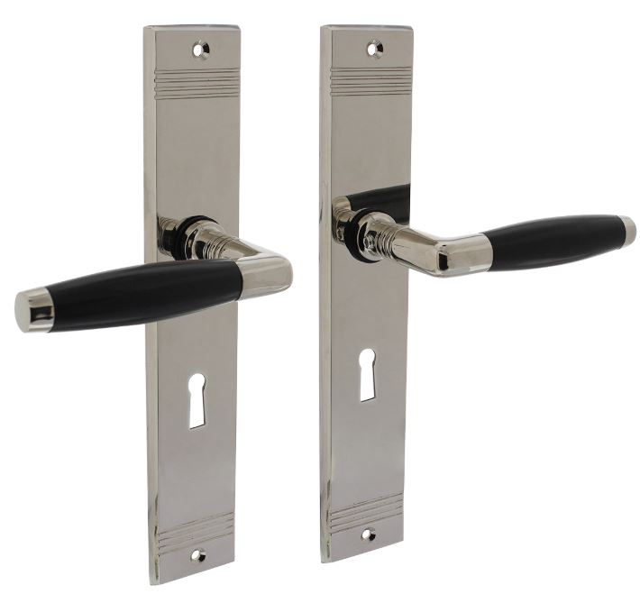 Intersteel deurklink Ton basic met schild PC55 mm rechthoekig met rillen 235x43mm nikkel/zwart